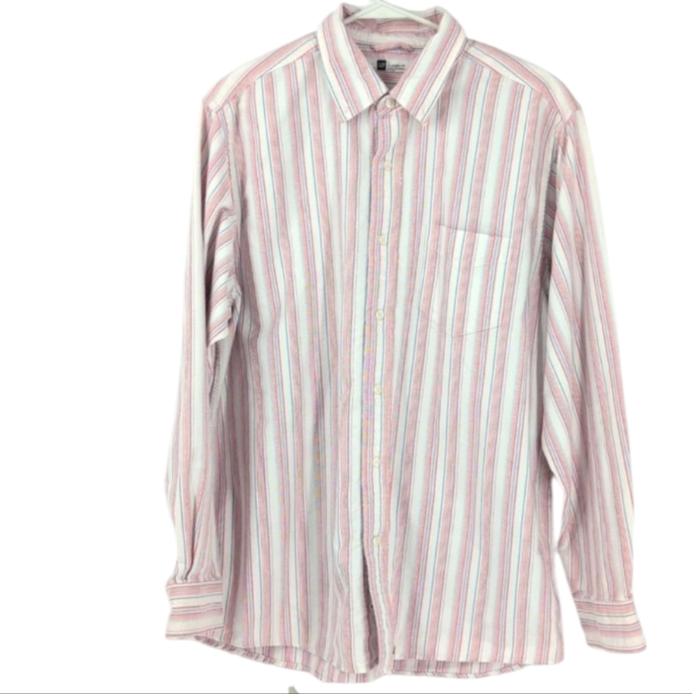 Gap classic fit long sleeve button down shirt size large .